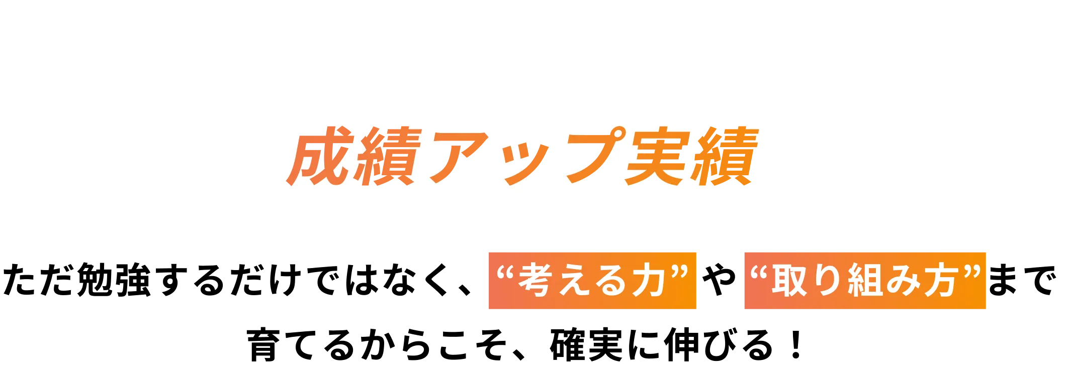 成績アップ実績 ただ勉強するだけではなく、“考える力”や“取り組み方”まで育てるからこそ、確実に伸びる！